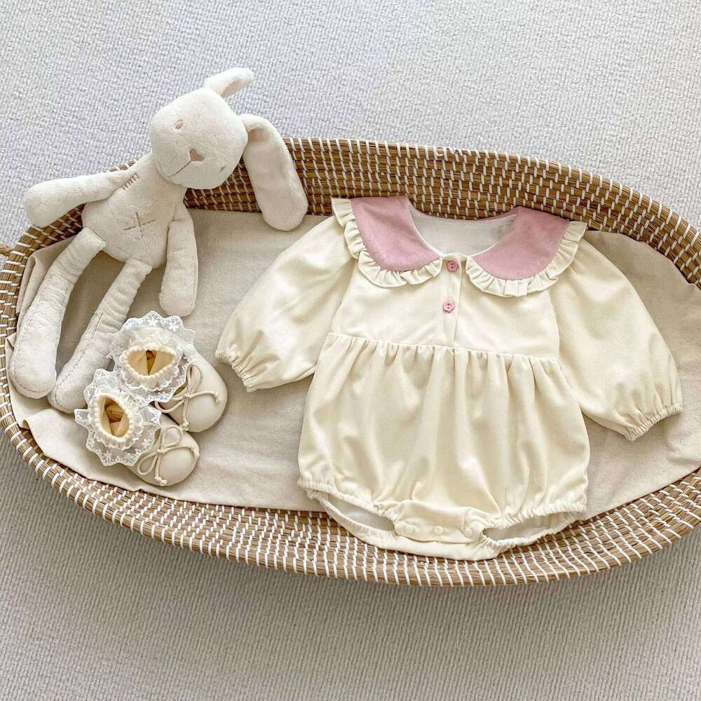 MILANCEL 0-2Y New Autumn Baby Girls Bodysuit Cute Bunny Ear Turn Down Collar Jumpsuit Infant Clothes 26H0224