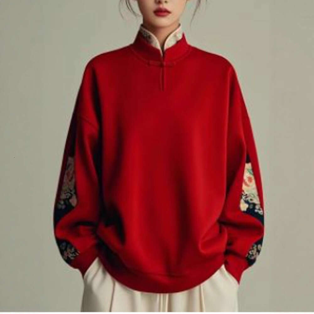Year Red New Chinese Women's National Style Versatile Sweatshirt Jacket For Women Autumn Winter Hot Fashion Trendy Top