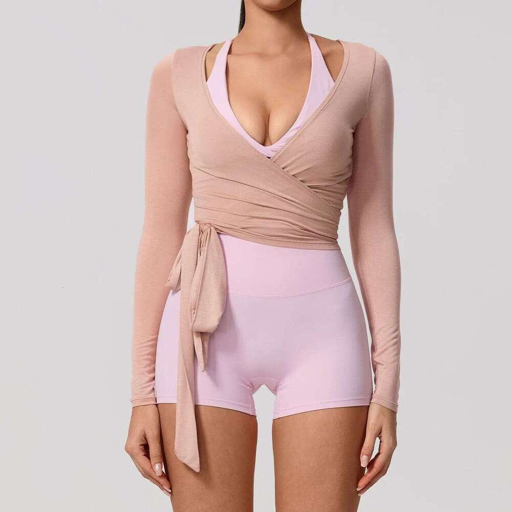 Cotton Bandage Women Long Sleeve Yoga Shirt One Piece Clothing Female Training Ballet Wrap TopsWoman Gym Sports Top XP139 26Y0224