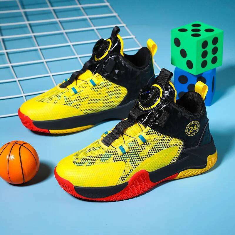 Yellow Children's Mesh Breathable Sports Shoes For Teenagers Non-Slip Wear-Resistant Basketball Sneakers Kids 26W0224