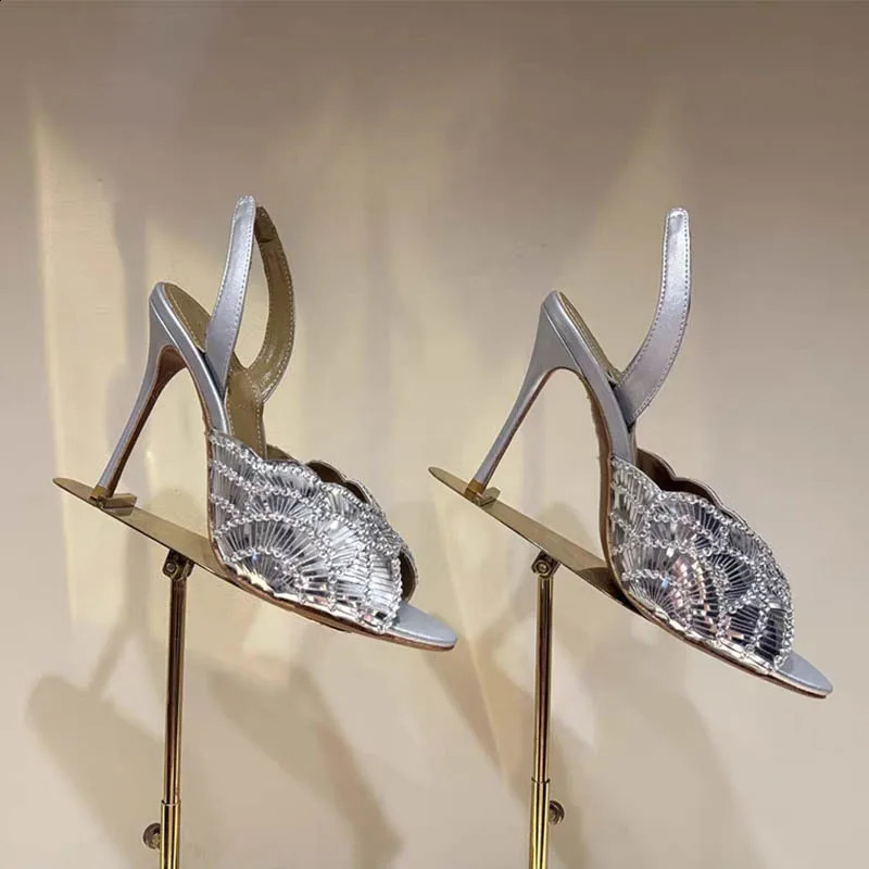 2026 Rhinestone Highheeled Sandals Women Party And Wedding Shoes Peep Toe Slingback Stylish Ankle Strap Pumps y 260208