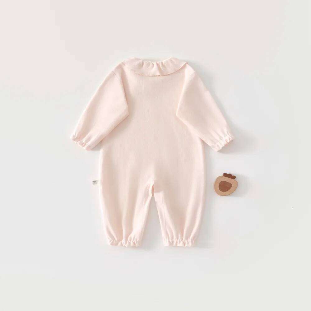 Newborn Baby Romper with Ruffle Collar Lace Trim, Infant Spring and Autumn Jumpsuit 26H0224