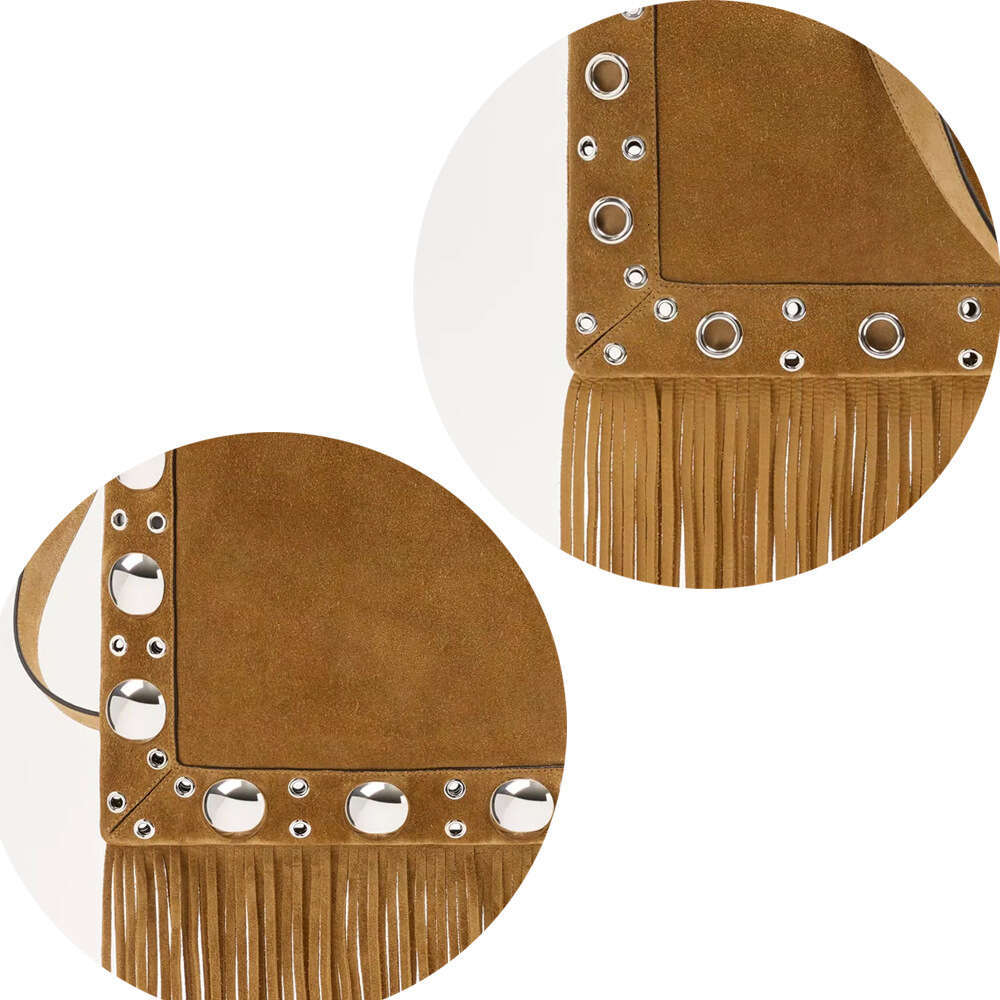 In Stock Bohemian Style Design Faux Suede Messenger Bag With Rivets And Tassels Single Shoulder Crossbody Ready For Warehouse