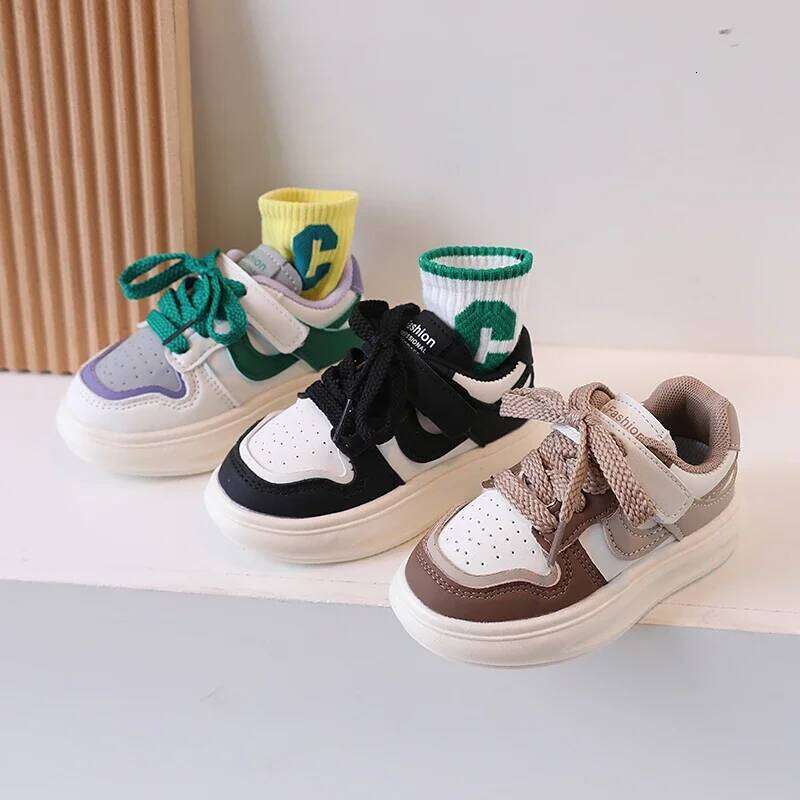 Children's Sports Girls 2025 Spring Autumn New Leather PU Leisure Soft Soled Boys Sneakers Baby Girl Casual Shoes 26W0224