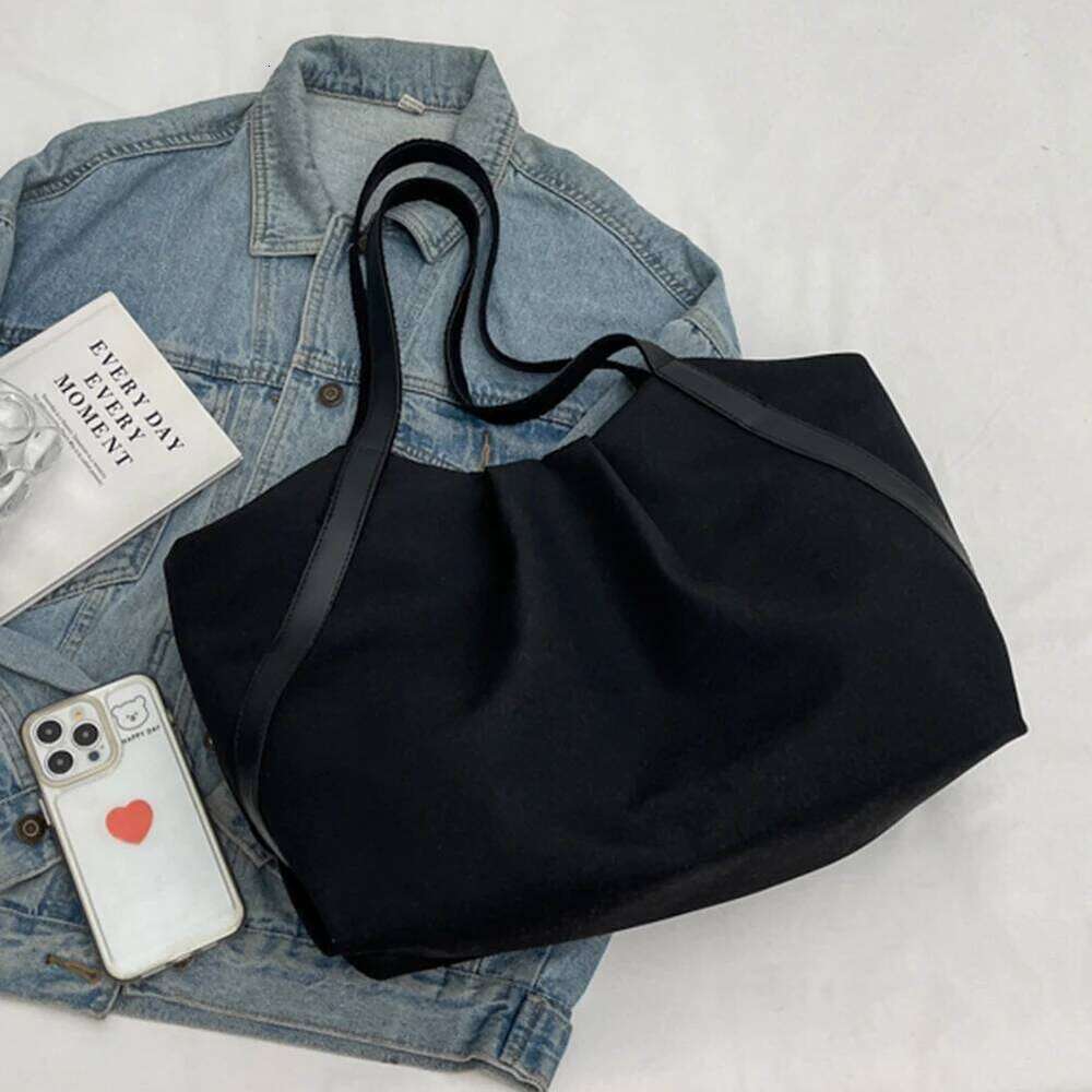 Women Work Tote Handbag Large Capacity Canvas Shopping Handheld Contrast Color Simple Shoulder Daily Bag for Female Z260224