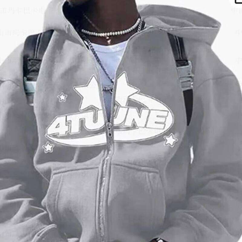 New Clothes Star Letter Print Retro Oversized Hoodie Y2k Street Hip-Hop Color Harajuku Casual Zipper Women Sweatshirt