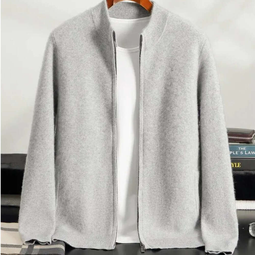 Men's Tracksuits Men Mock Neck Zippers Cardigan Cashmere Sweater Pants Sets Elastic Waist Pencil Trousers Knitted Thicken Clothing Free Shipping