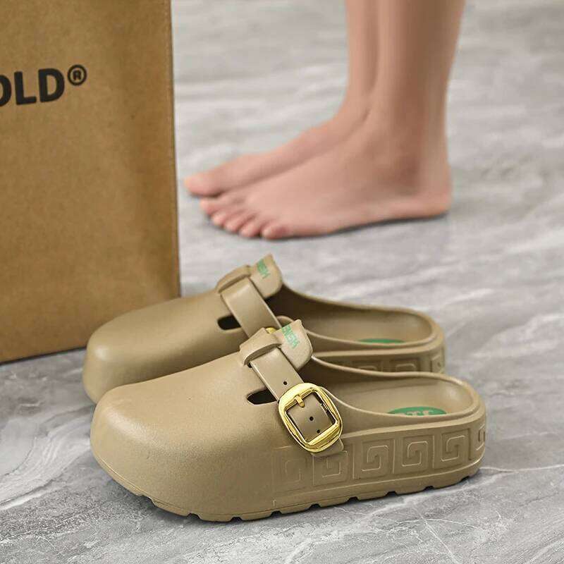 Round Toe Thick Soled Waterproof Anti Slip Rain Shoes for Women Summer Fashion Outerwear Sneakers Lazy Buns Half Slippe Sandals