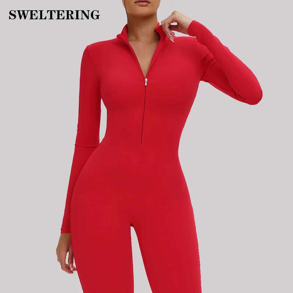 Yoga Jumpsuit Long Sleeve Zipper Tracksuits Women Gym Fitness Bodysuits Dance Running Workout Leggings One-Piece Active Wear 26Y0224