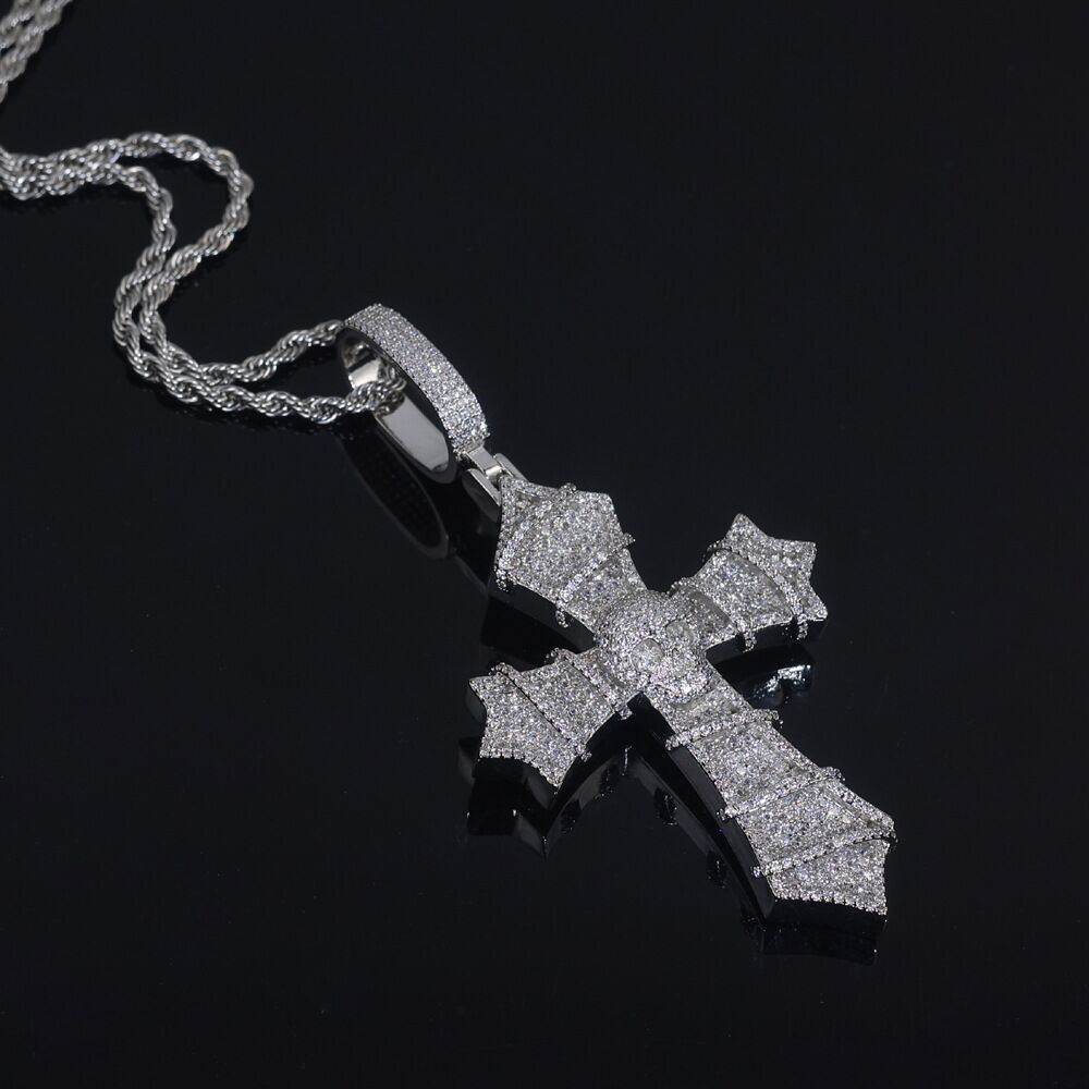 Fully Ice Out 925 Silver Cross Pendant Charms Moissanite Pendant D VVS Round Moissanite GRA Certified Fine Pendant Necklaces