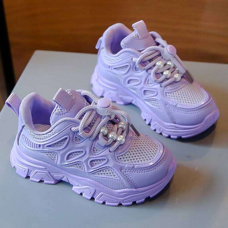 Kids Girls School White Casual Solid Color Mesh Sports Shoes for Toddlers Fashion Lightweight Children's Running Sneakers 26W0224