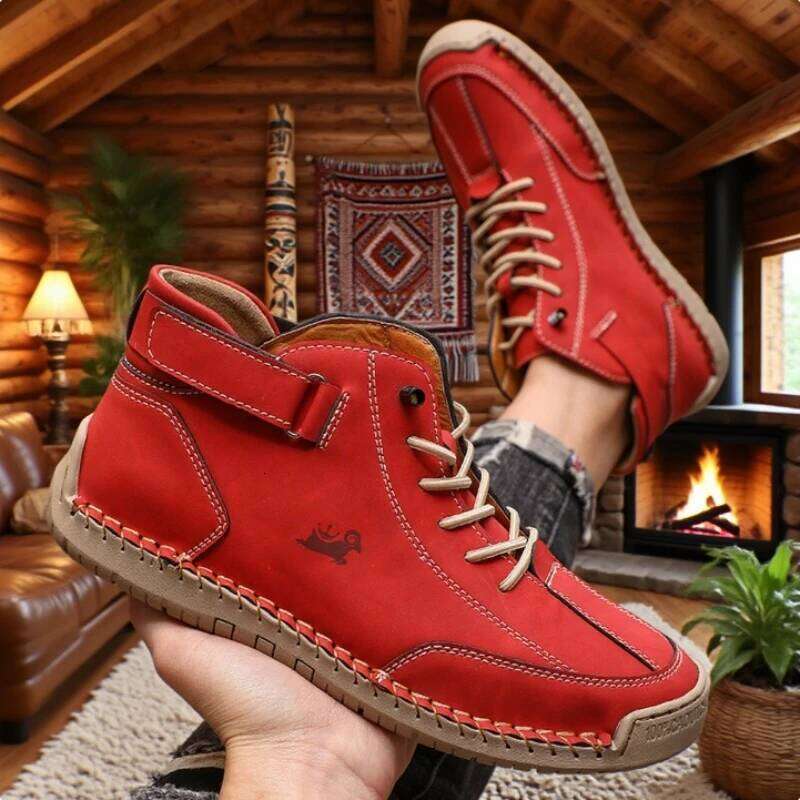 Spring and Autumn Men Mid Top Leather Sneakers Soft Soled Loafers Non Slip Comfortable Flat Casual Shoes Classic Ankle Moccasin