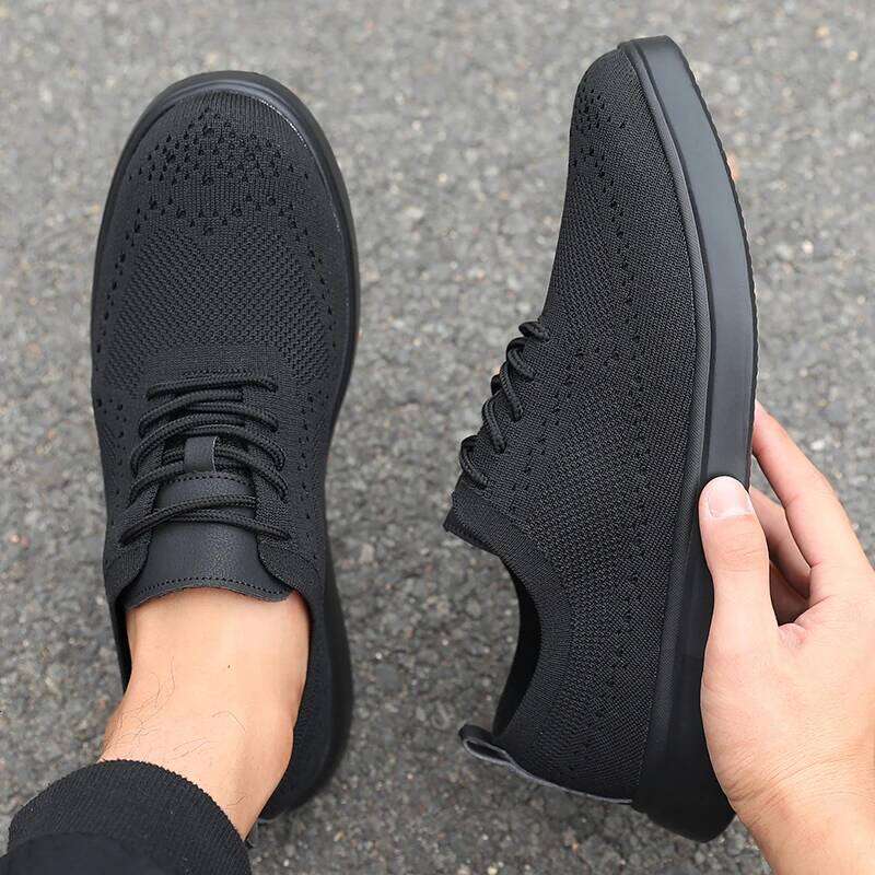 Sleek Men's Breathable Mesh Upper Comfortable Insole Non-Slip Casual Walking Shoes Knit Design Flexible Sole