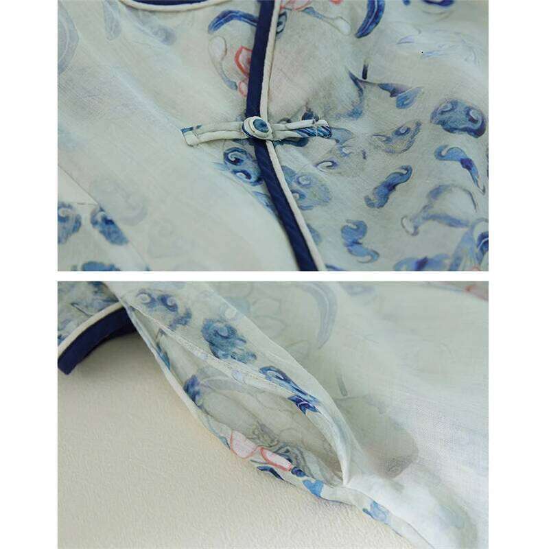 Mardi Hefxessdr Summer Cotton Chinese Style Vintage Print Dresses For Women New Casual Loose Long Dress Femme Robe Vestidos Elegant Clothes