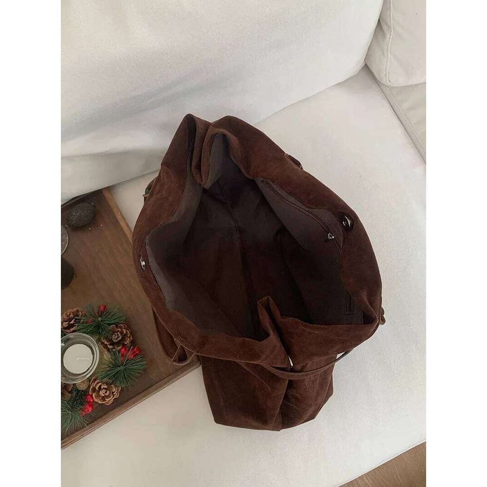 Retro Matte Suede Purse Handbags for Women Large Capacity Fall Winter Casual Tote Bag Belt Design Female Work Shoulder Bags Z260224