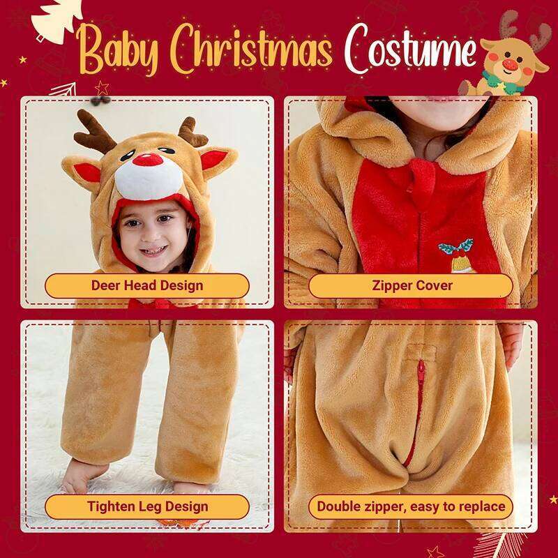 MICHLEY Christmas Baby Rompers Flannel Cosplay Toddler Infant Cute Clothes Overall Bodysuits Jumpsuit Costume For Girls Boys Kid 26Y0224