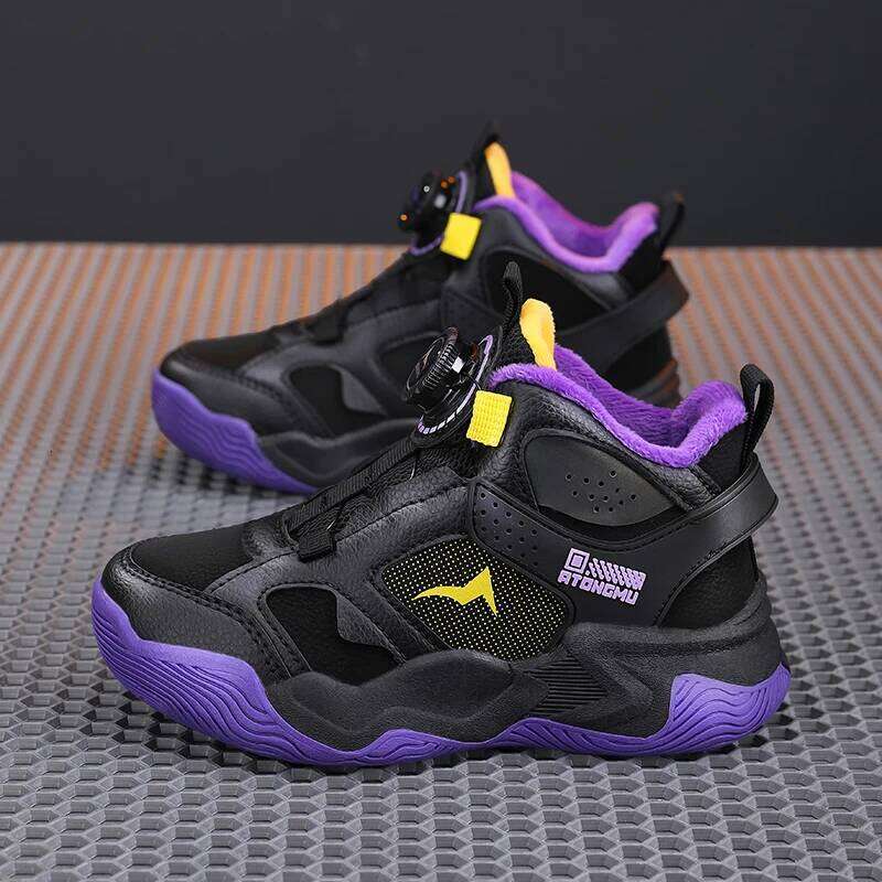 Black Kids Basketball Shoes with Quick Lace System Luxury Tenis Sport Sneakers for Boys School High Top Athletic Footwear Style 26W0224