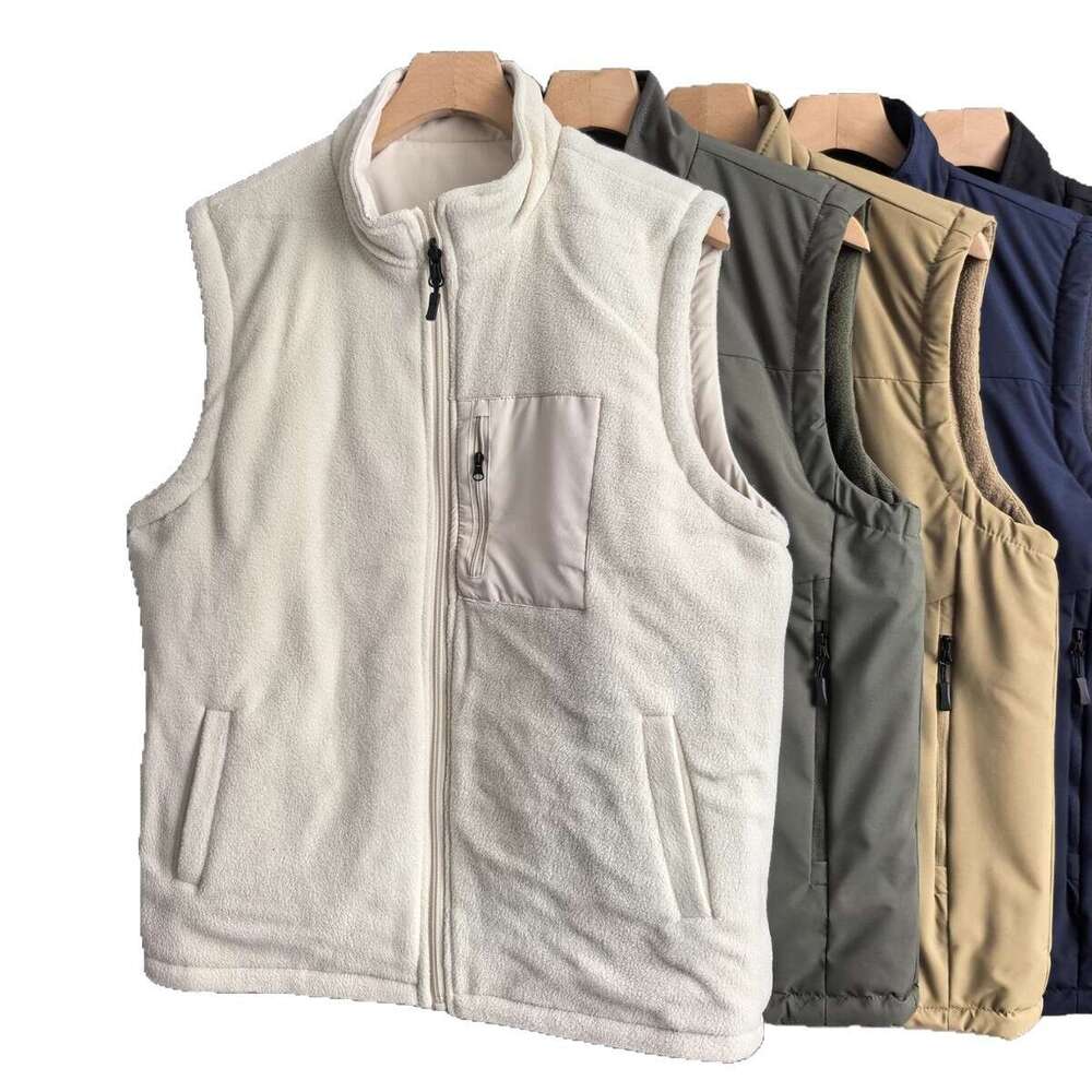 Reversible! American-style casual autumn and winter men's fleece stand-up collar thickened windproof warm vest jacket