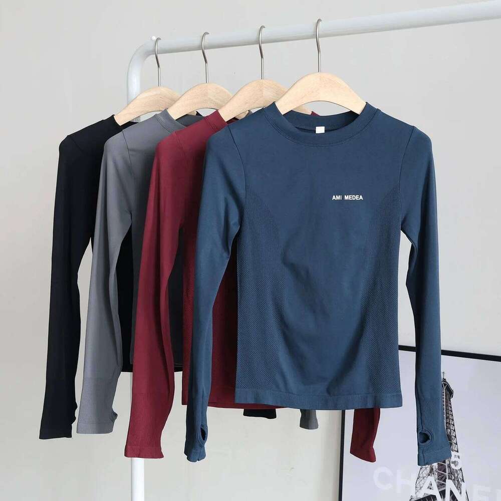 Women's Long-Sleeve Fingerless Round Neck Sports Top, Running Quick-Dry T-Shirt, Tight and Sexy Yoga Fitness Wear 26Y0224