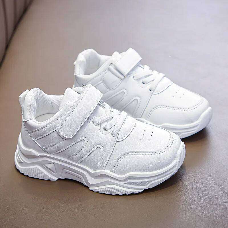 All White Girls Running Casual PU Kids Boy tenis Shoes Comfortable Soft Bottom 2025 Spring Autumn Children Sneakers I07105 26W0224