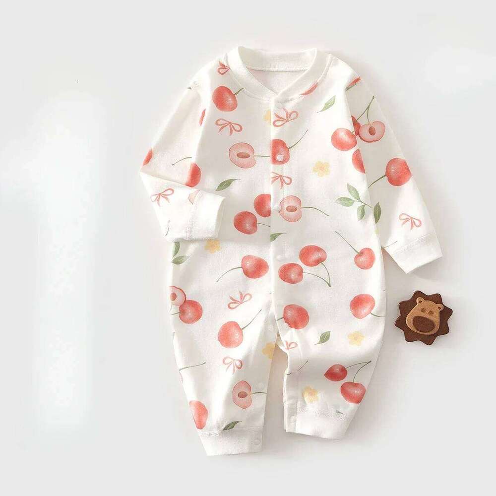 Somenie Baby 100% Cotton Boys Girls Long Sleeve Romper Infant Cute Printed Fruit Onesie Pajamas 1-3-6-9M 4 Season 26H0224