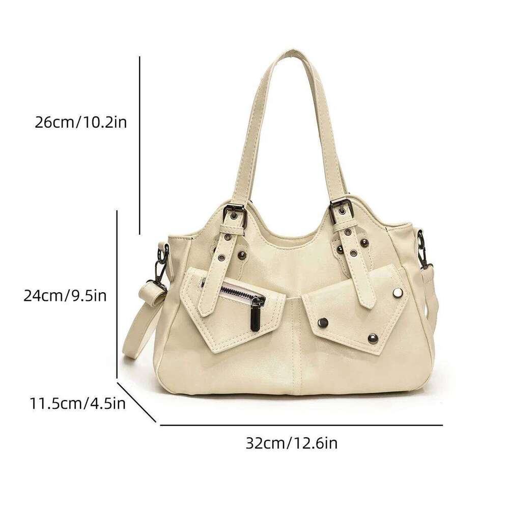 European American Motorcyle Style 2024 Autumn And Winter Fashion Retro Handbag Tote Crossbody Shoulder Bag Big Z260224