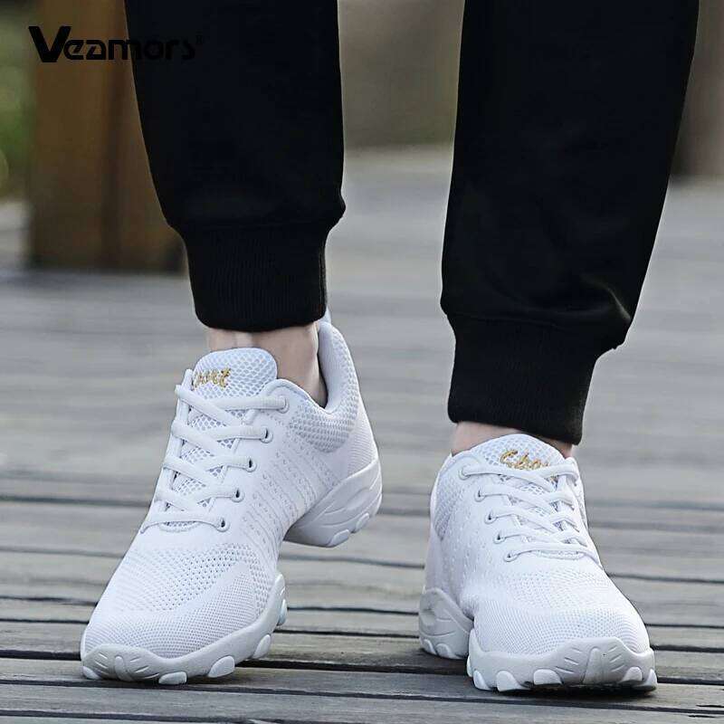 Men' Dancing Breathable Mesh Modern Jazz Knitted Male Platform Dance Shoes Elastic Sole 26W0224