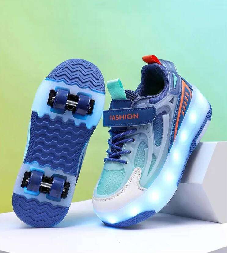 Four-wheel shoes, children's walking teenagers' wheel shoes LED lamp Outdoor Sports Shoe sroller skates kids Gift 26W0224