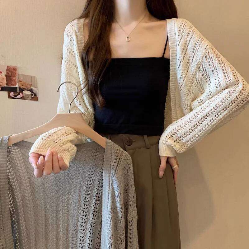 Pointelle Knit Open Front for Women Crop Top Shrug Cardigan Sweater Jacket Spring Summer Teen-girl Y2K Outfit 26L0224