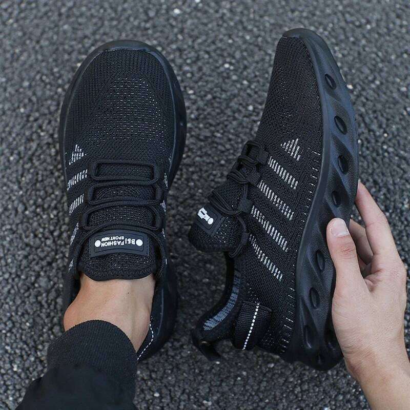 Men's Knit Running Lightweight Stylish Unique Hollow Out Sole for Shock Absorption Sneakers Breathable Breath Mens Shoes