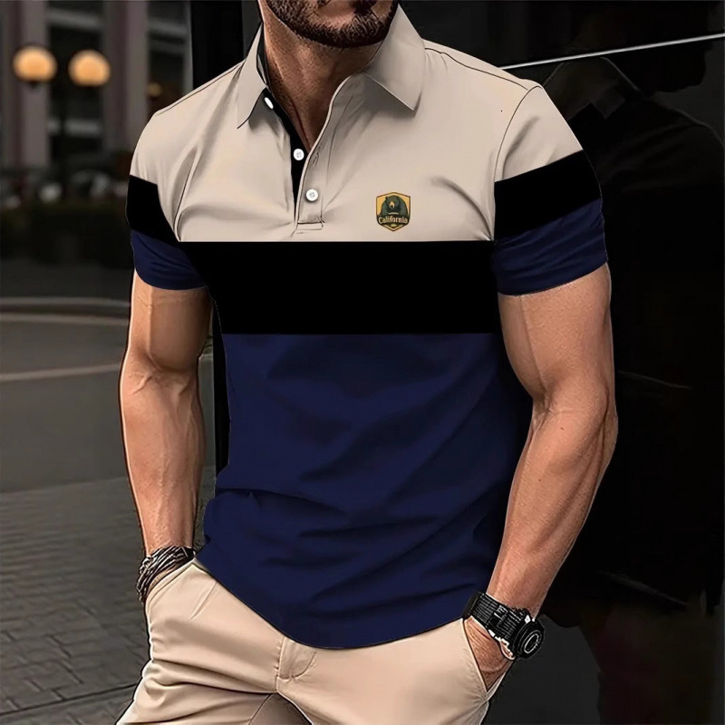 Luxury Brand Designer Clothes 2025 European And American Cross-Border Independent Station Summer Men's Color-Blocked 3D Printed Short-Sleeve Butt