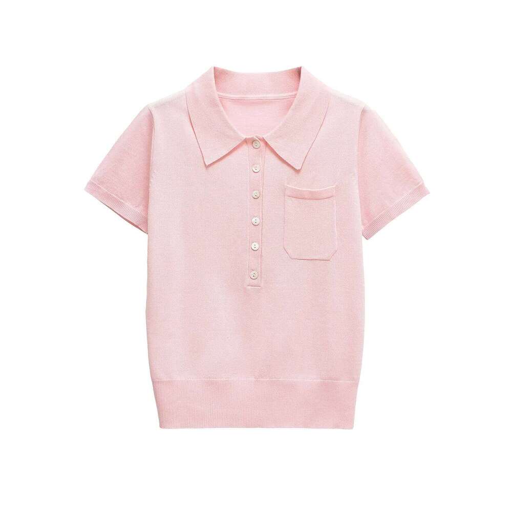 Dave&Di 2025 SS Clothing Minimalist Yellow Knitted T-shirt Short Sleeved Top Polo Shirt For Women 26W0224