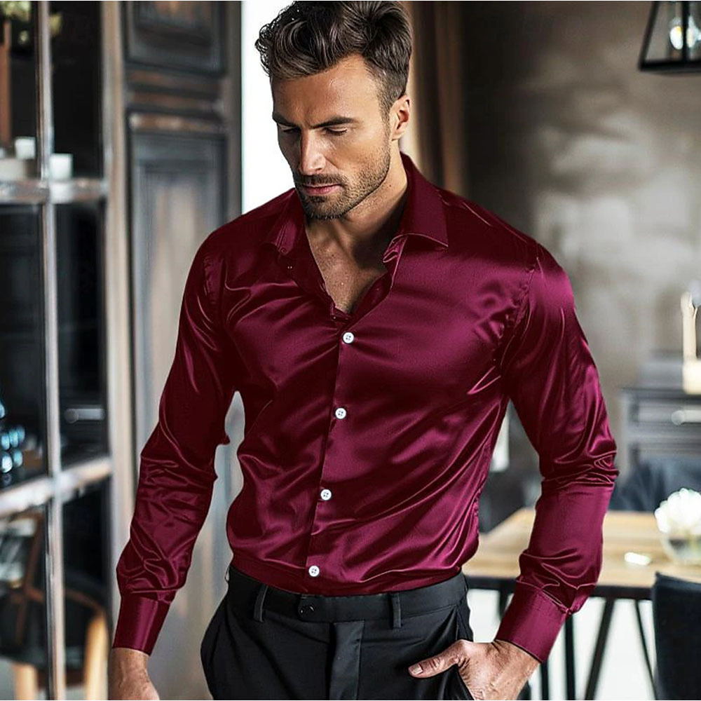 2026 Men's casual shiny drapey business casual long-sleeve non-iron wrinkle-resistant shirt for spring and autumn