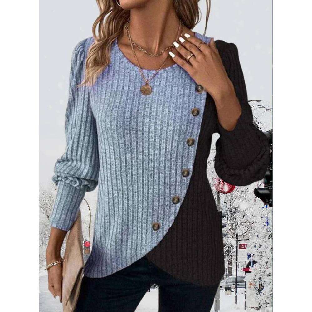Autumn Buttons Pit Striped Women Sweaters Contrast Color Long Sleeve O-Neck Pullovers Loose Simple Knitted Clothing 26L0224