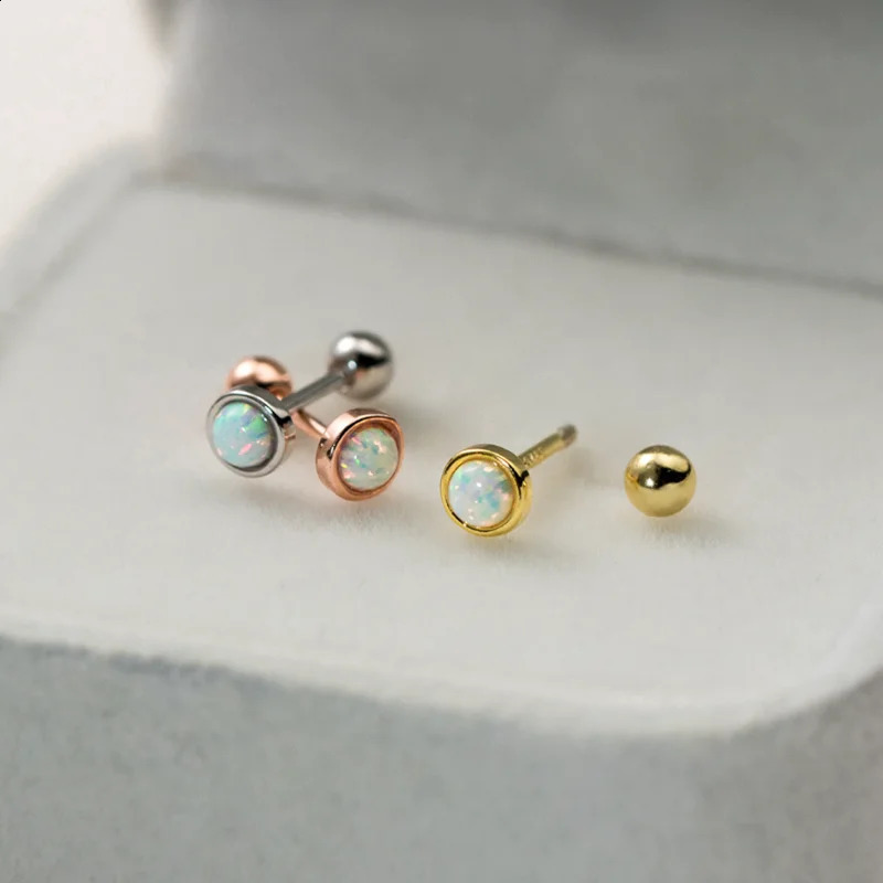 WANTME 925 Sterling Silver Simple Luxury Opal Screw Bead Stud Earrings for Women Fashion Ear Bone Piercing Jewelry Accessories 260205