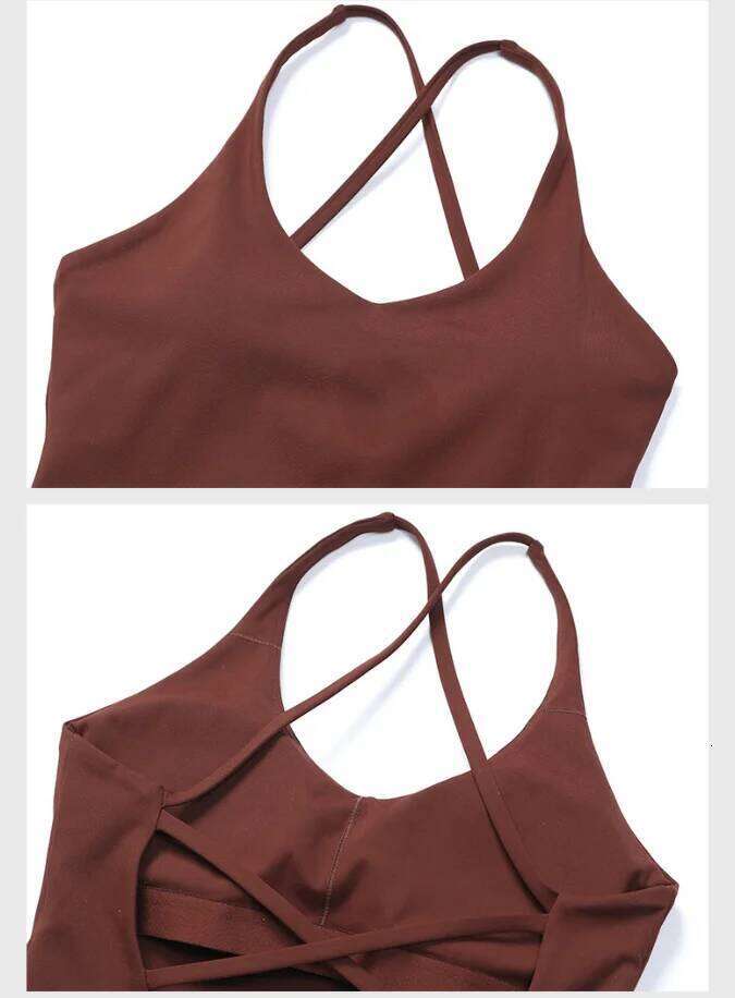 Women's Nude Yoga Wear Sexy Crossover Top Detachable Chest Pads Breathable Quick-drying Athletic Fitness Running Clothes 26Y0224