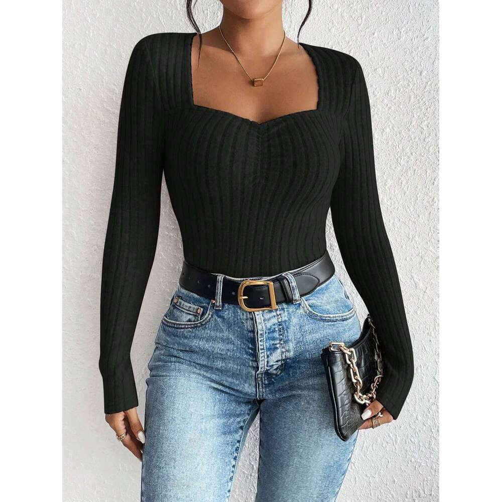 Women's Fashion Collar Knitted Base Shirt Casual Long Sleeve Top Knitwear Trendy Elegant Style 26L0224