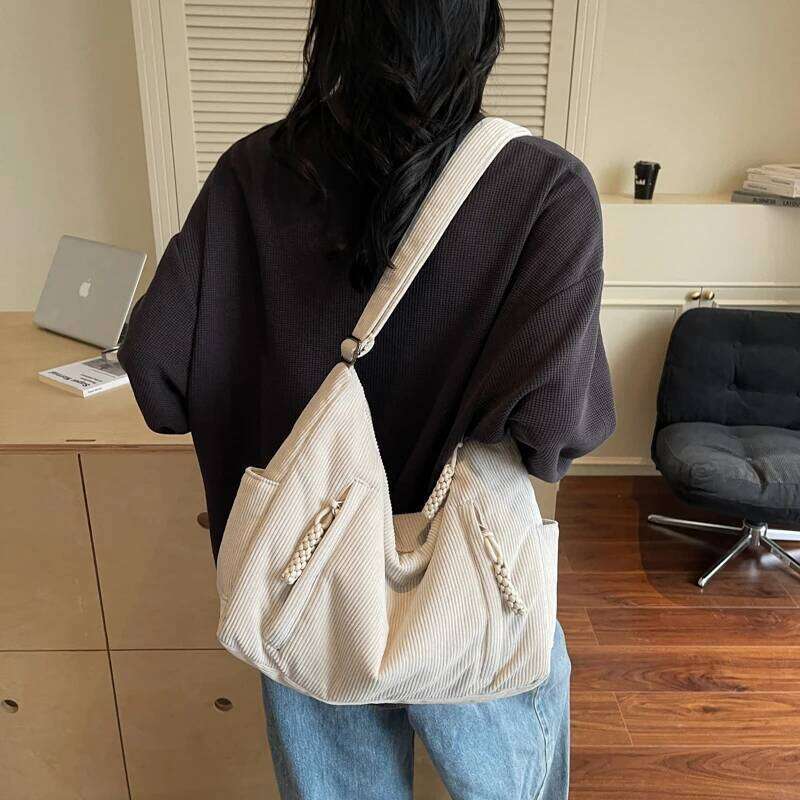 2025 Nnew Fashion Corduroy Shoulder Bags Large Capacity Women's Crossbody Bag Soft Casual Tote Handbag for Travel Work Daily Use Z260224