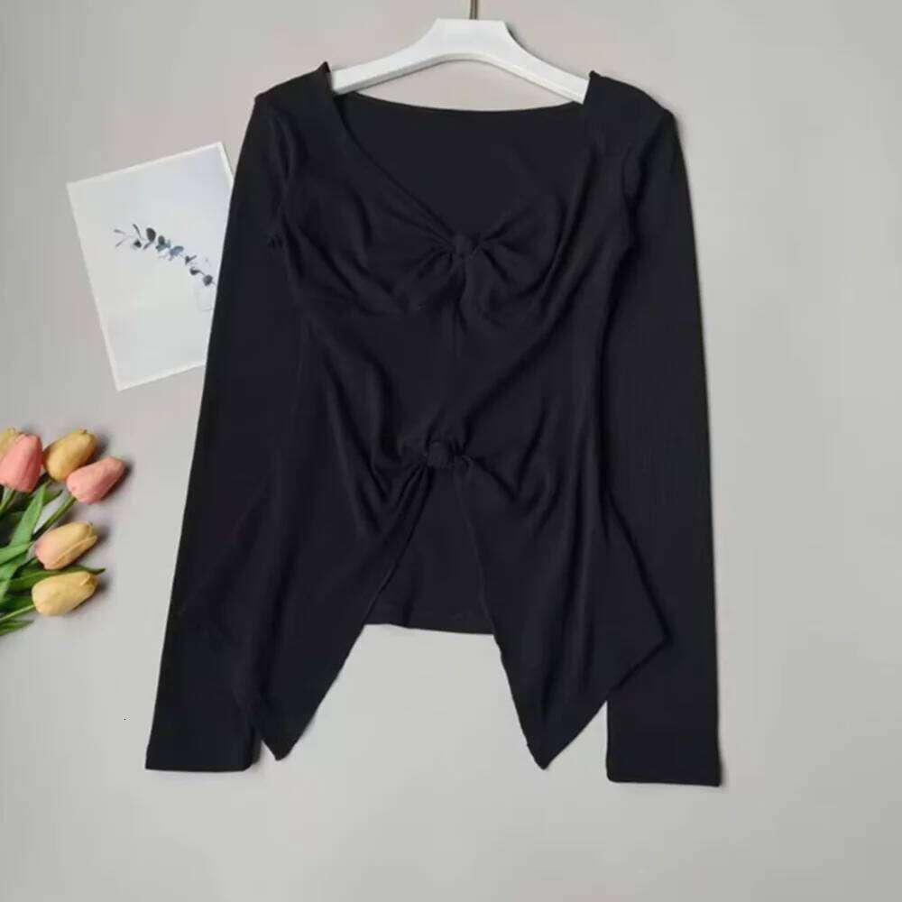 Slim Fit Yoga Top with Double Knot, Women's V-Neck Long Sleeve Workout Shirt, Breathable for Training 26Y0224