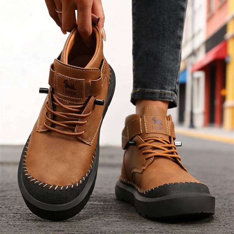 Handmade Leather Wide Toe for Women Spring Summer Breath Platform Causal Loafers Lace-up Minimalist Non-slip Walking Shoes