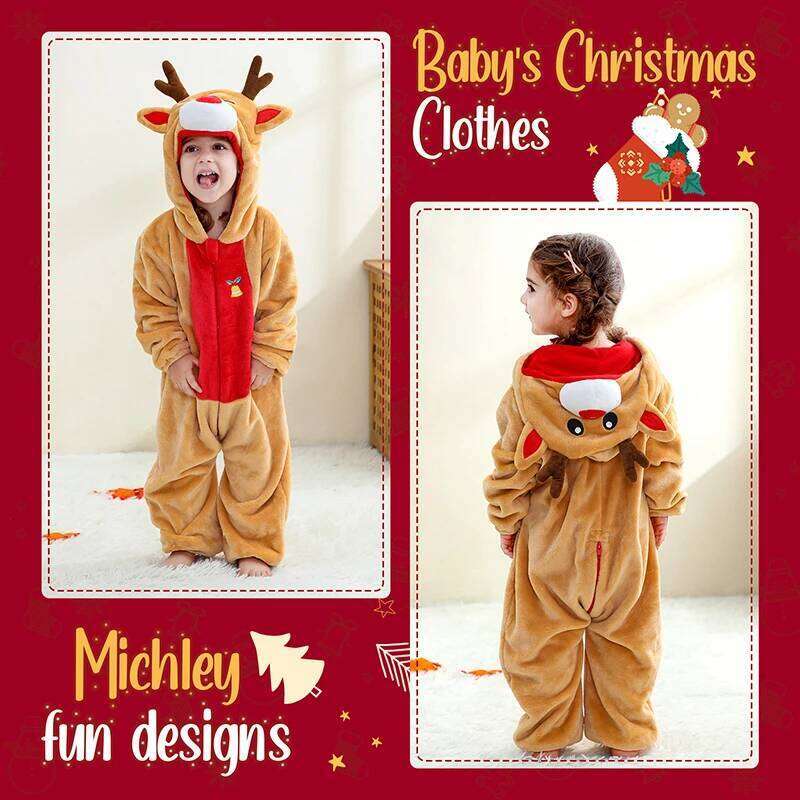 MICHLEY Christmas Baby Rompers Flannel Cosplay Toddler Infant Cute Clothes Overall Bodysuits Jumpsuit Costume For Girls Boys Kid 26Y0224