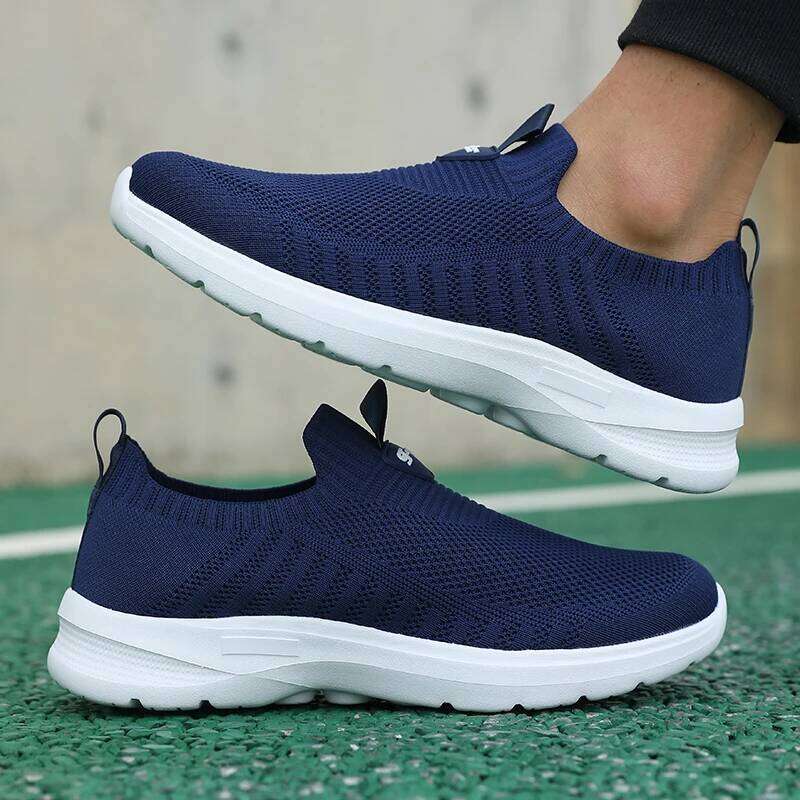 Men's Slip on Knit Comfort Breathable Mesh Flats Lightweight EVA Sole Outdoor Sport Tennis Shoes Fashion Sneakers