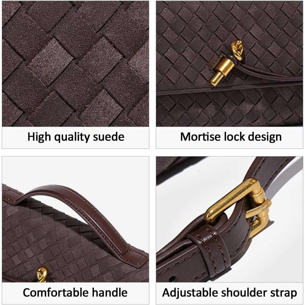 Suede Woven Handbag For Women Trendy Evening Shoulder Bag Casual Purse Crossbody Satchel With Metal Buckle