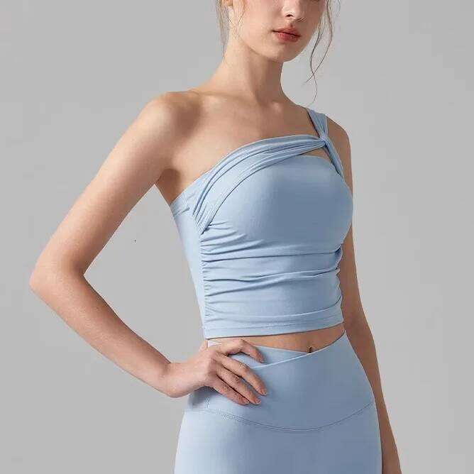Sports Lingerie Women Summer One-shoulder Fixed Cup Yoga Suit Vest Outside Wearing Beautiful Pilates Training Fitness Bra 26Y0224
