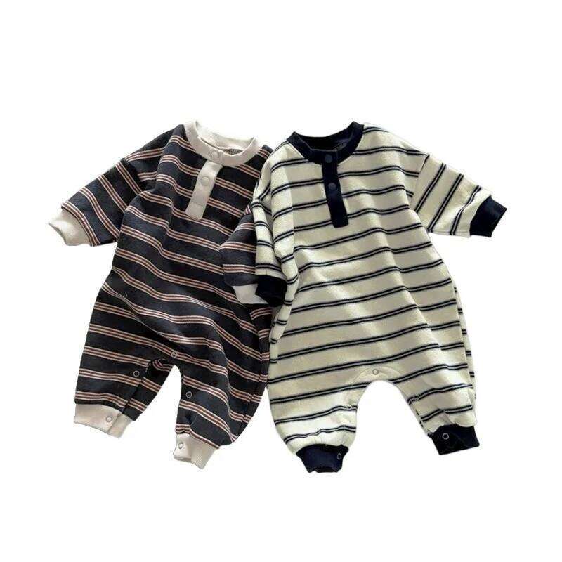 Unisex Baby Spring Autumn Warm Romper Infant Striped Bodysuit Boys & Girls Cute Long-Sleeve Outdoor Jumpsuit 26H0224