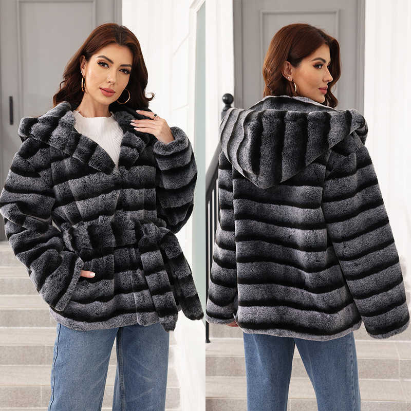 Fashionable Belted Hooded Faux Fur Coat for Women - New Winter Style Versatile Women's Clothing