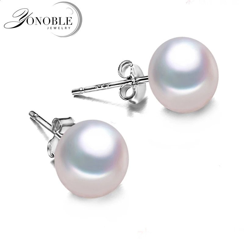 Genuine Freshwater Pearl Stud Earrings For WomenClassic White Natural 925 Silver Pearl Earring Jewelry Wife Girl Birthday Gift 260205