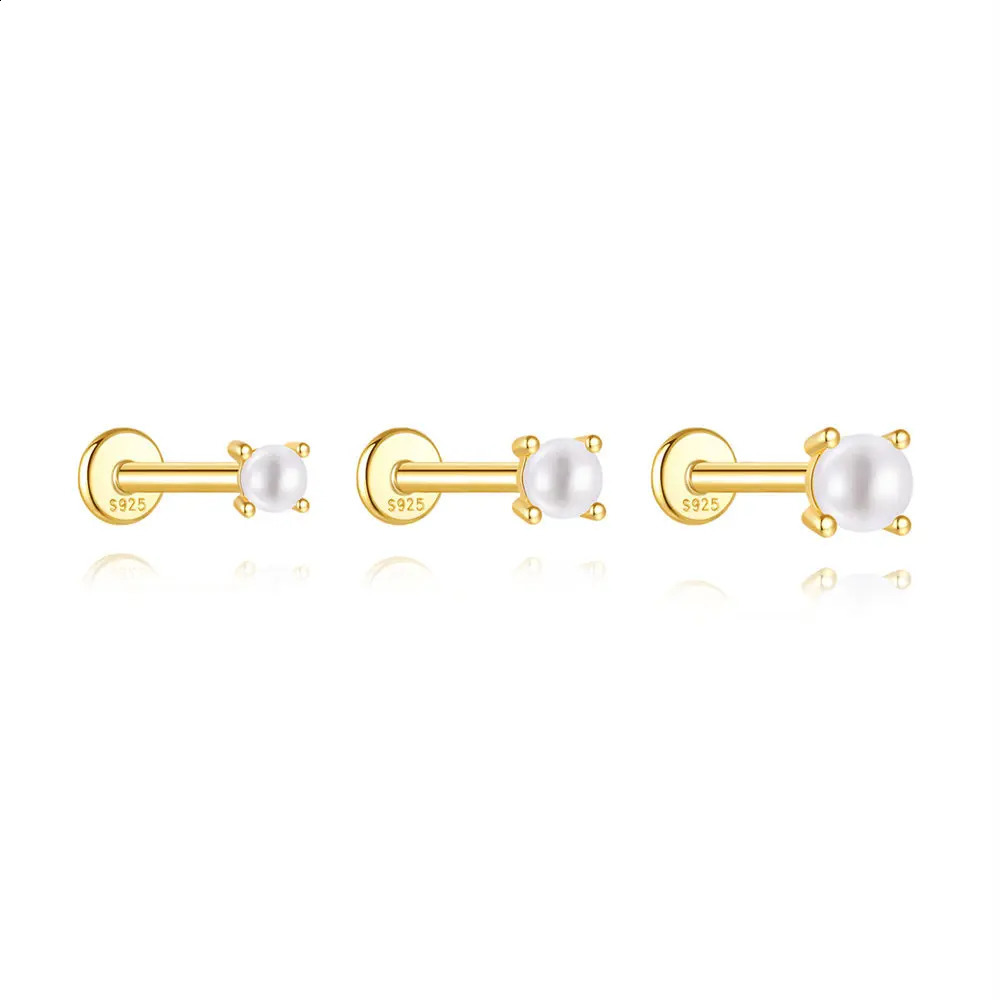 Aide Minimalism 2-3-4mm Pearl Ear Stud Earrings 925 Silver Round Natural Pearl Ear Bone Flat Piercing Stud Fine Jewelry 1pc 260205