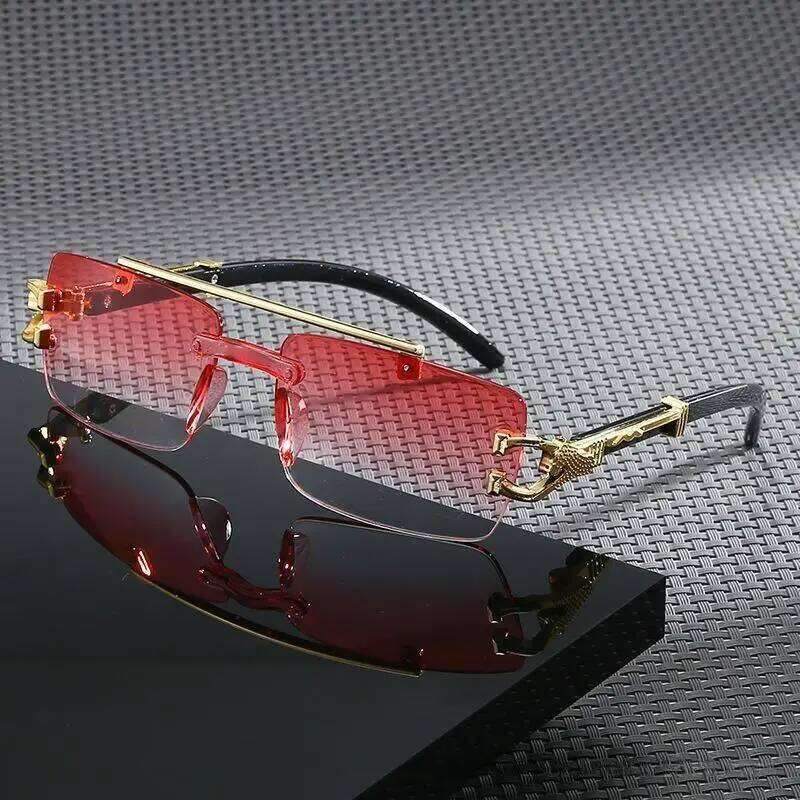 2025 New Fashionable Frameless Cutting Edge Integrated Double Beam Leopard Leg Anti UV Sunglasses Retro Versatile 26W0224