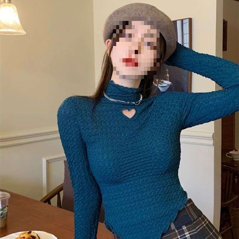 Fangji: A Touch Of Heartiness. Stylish Semi-High Collar Knitted Base Shirt Women, Slim Fit Inner Top For Winter